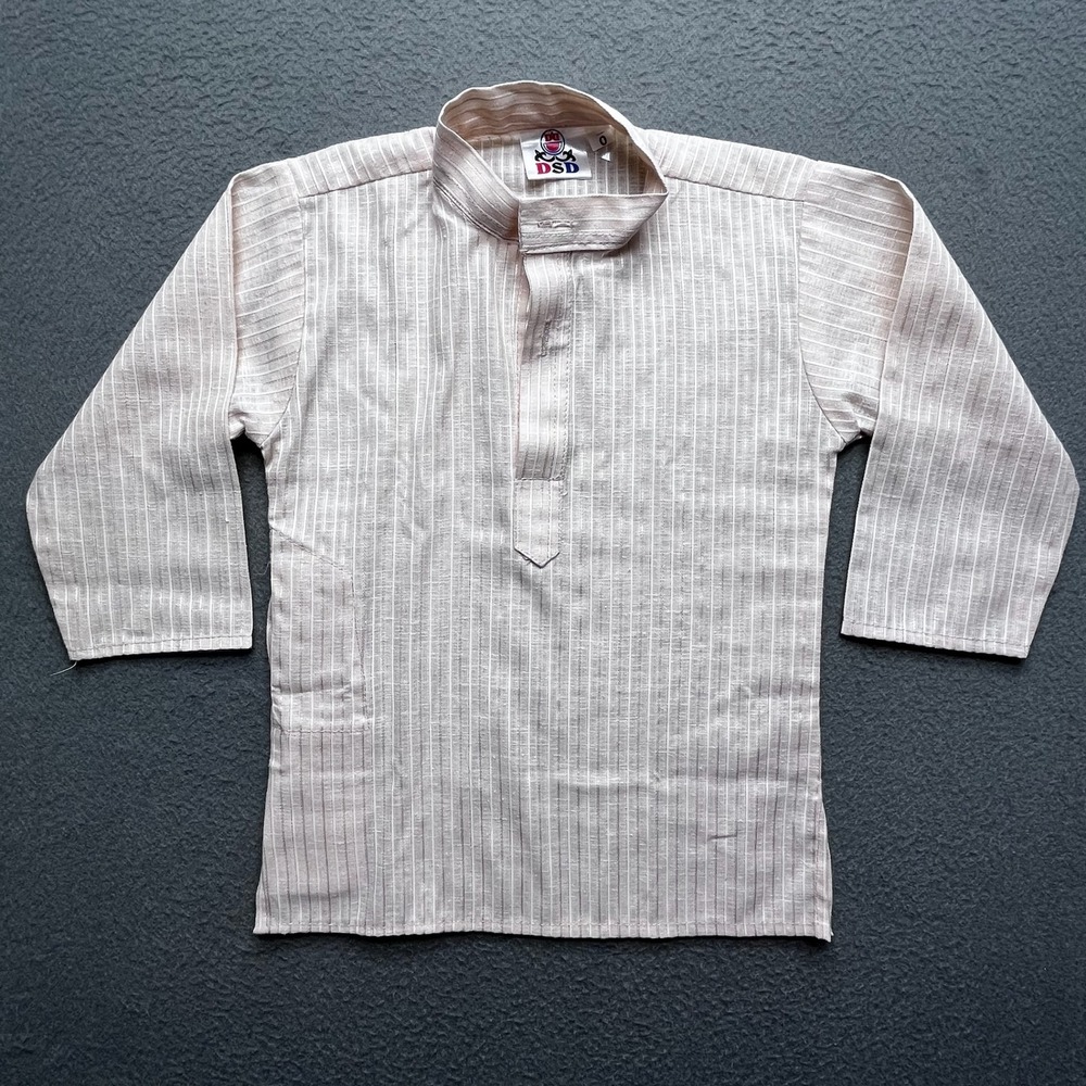 DSD Boys Kurta Tunic Tan Striped Cotton Blend Size 0 Ethnic Boho Summer Shirt